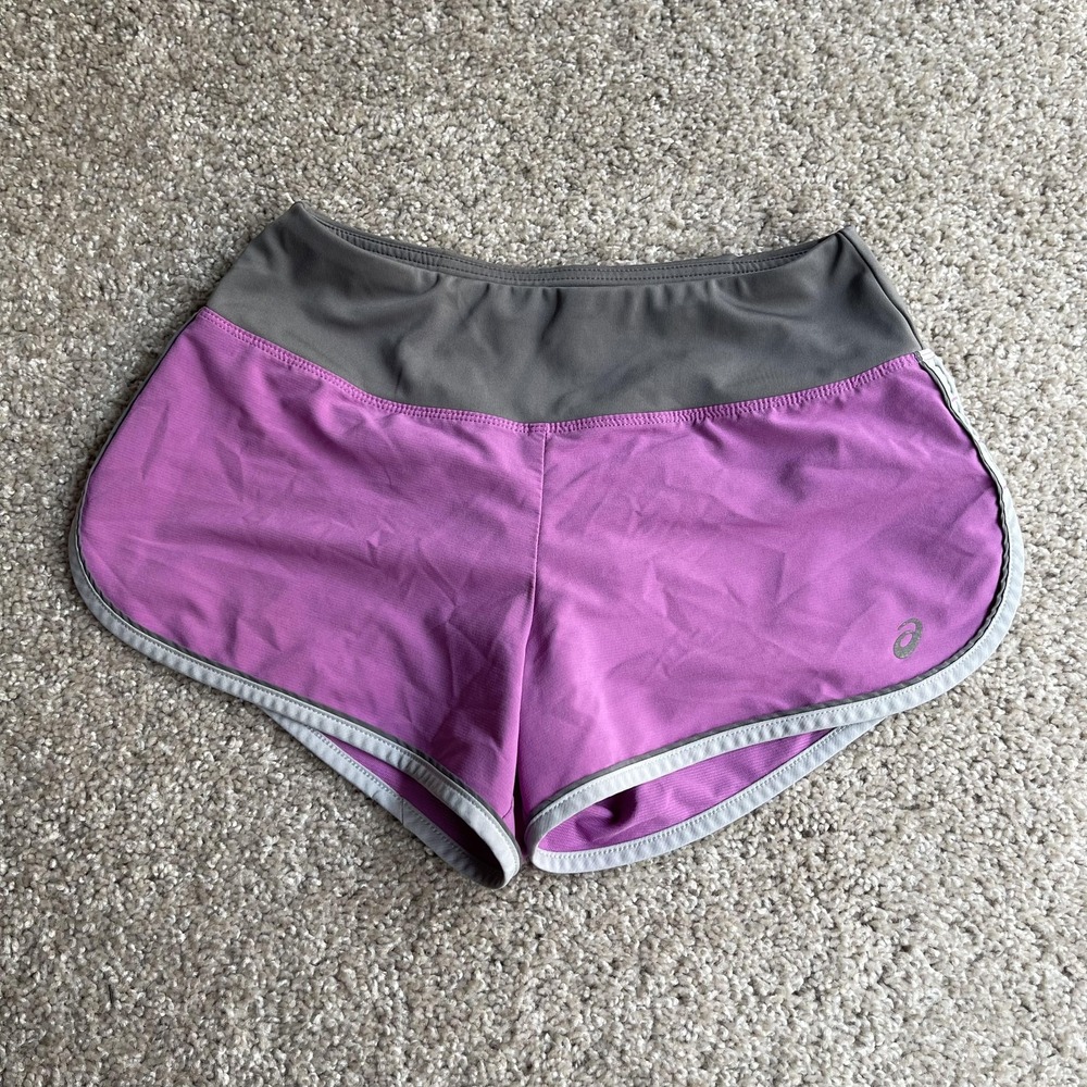 ASICS Shorts Womens XS Purple Gray Lined Running Athletic Colorblock Pocket